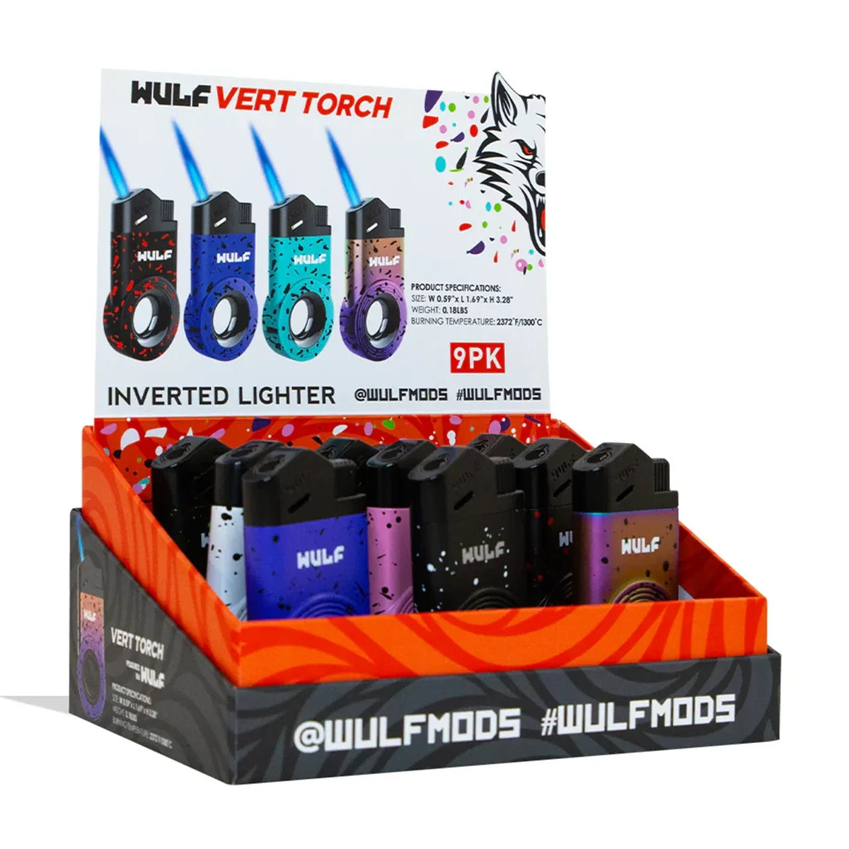 WULF VERT TORCH INVERTED LIGHTER 9PK WITH PACKAGING