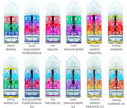 Vape 100 Ripe Series E-Liquid 100mL (Freebase) Group Photo