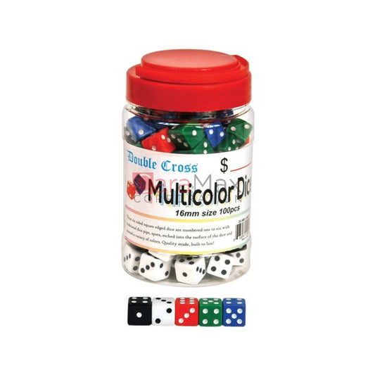WHITE & MULTI COLOR DICE 16MM 100PCS