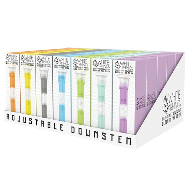 WHITE RHINO ADJUSTABLE SILICONE DOWNSTEM GLOW IN THE DARK DISPLAY 35PK