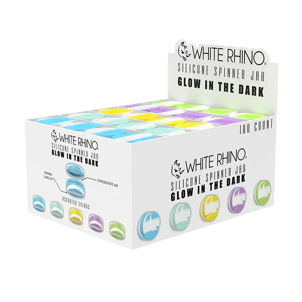 WHITE RHINO SILICONE SPINNER JAR GLOW IN THE DARK 100PK