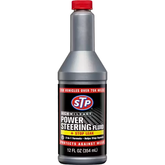 STP HIGH MILEAGE POWER STEERING FLUID + STOP LEAK