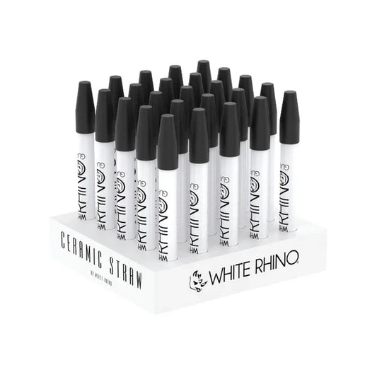 WHITE RHINO WHITE CERAMIC STRAW WITH SILICONE CAP 25CT NS3001