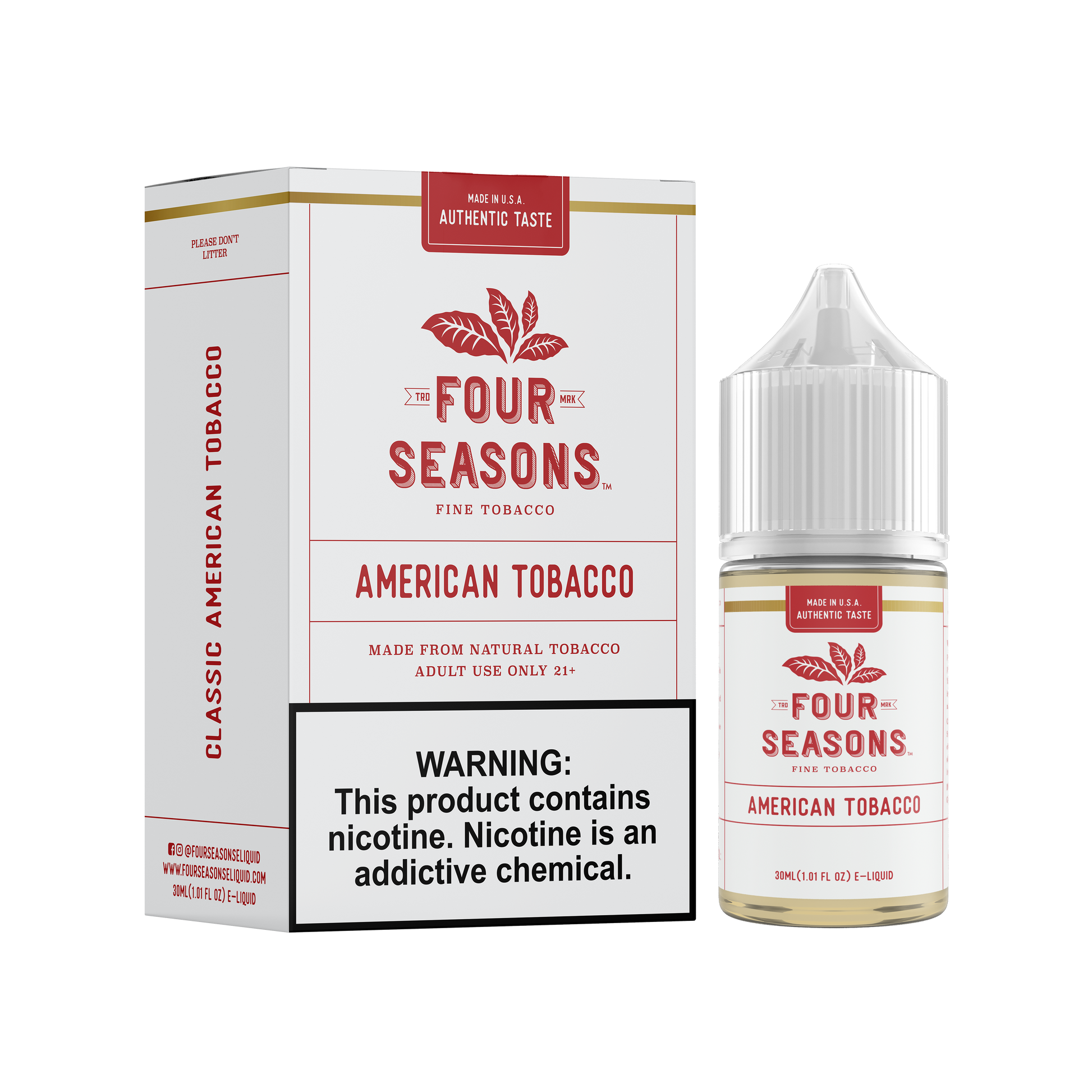 Four Seasons E-Liquid 30mL (Freebase) | American Tobacco with packaging