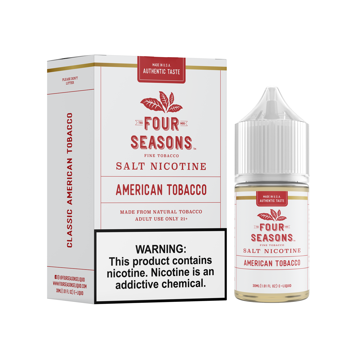 Four Seasons Salt Series E-Liquid | 30mL (Salt Nic) American Tobacco with Packaging