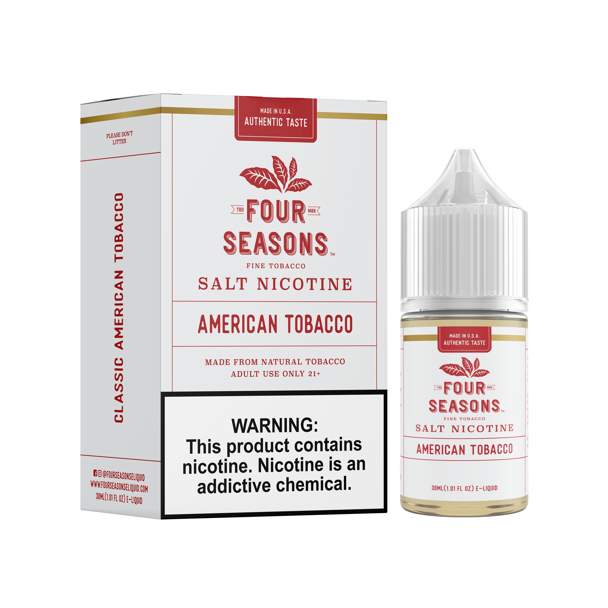 Four Seasons Salt Series E-Liquid | 30mL (Salt Nic) American Tobacco with Packaging