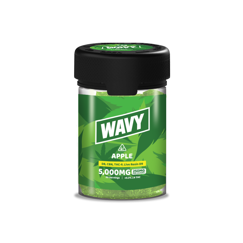 Wavy Gummies D8 + CBN + THCP + LR D9 Gummies (5000mg 20ct Jar) | Apple