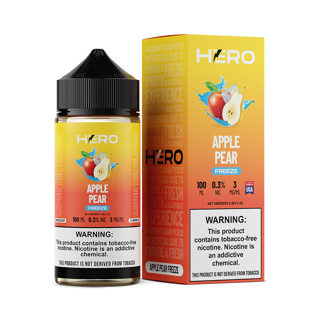 Hero E-Liquid 100mL (Freebase) | Apple Pear Freeze with Packaging