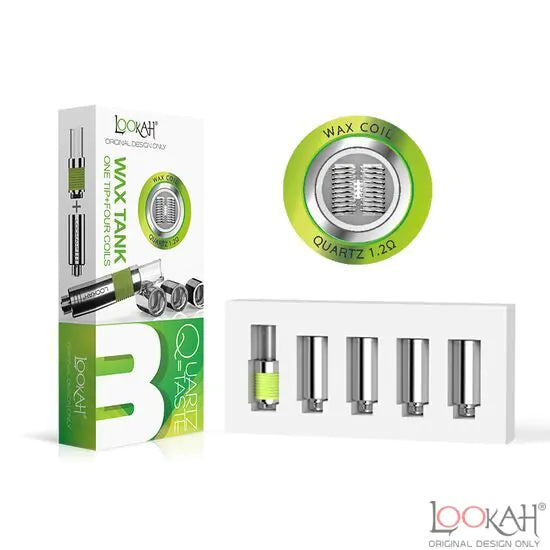 Lookah Wax Tank One Tip + Four Coils Quartz Taste | 5pcs B Dual Quartz Rod Coils with Packaging 