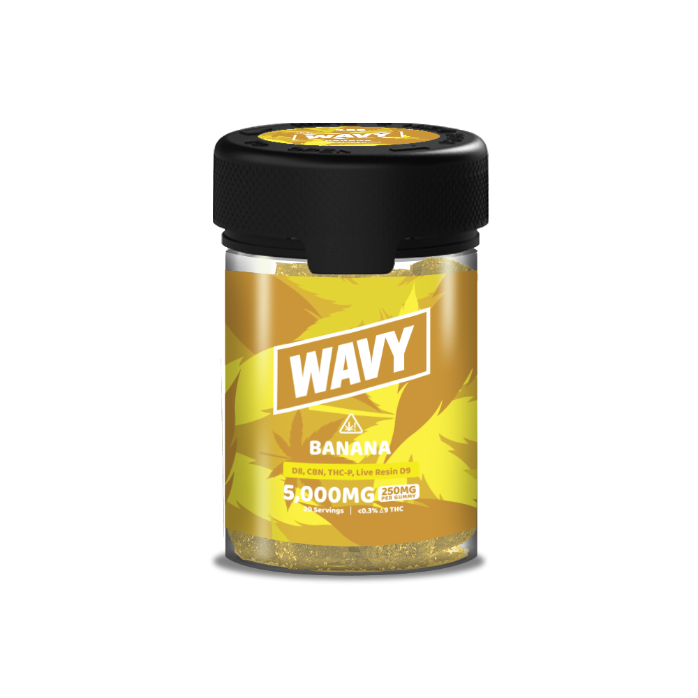 Wavy Gummies D8 + CBN + THCP + LR D9 Gummies (5000mg 20ct Jar) | Banana