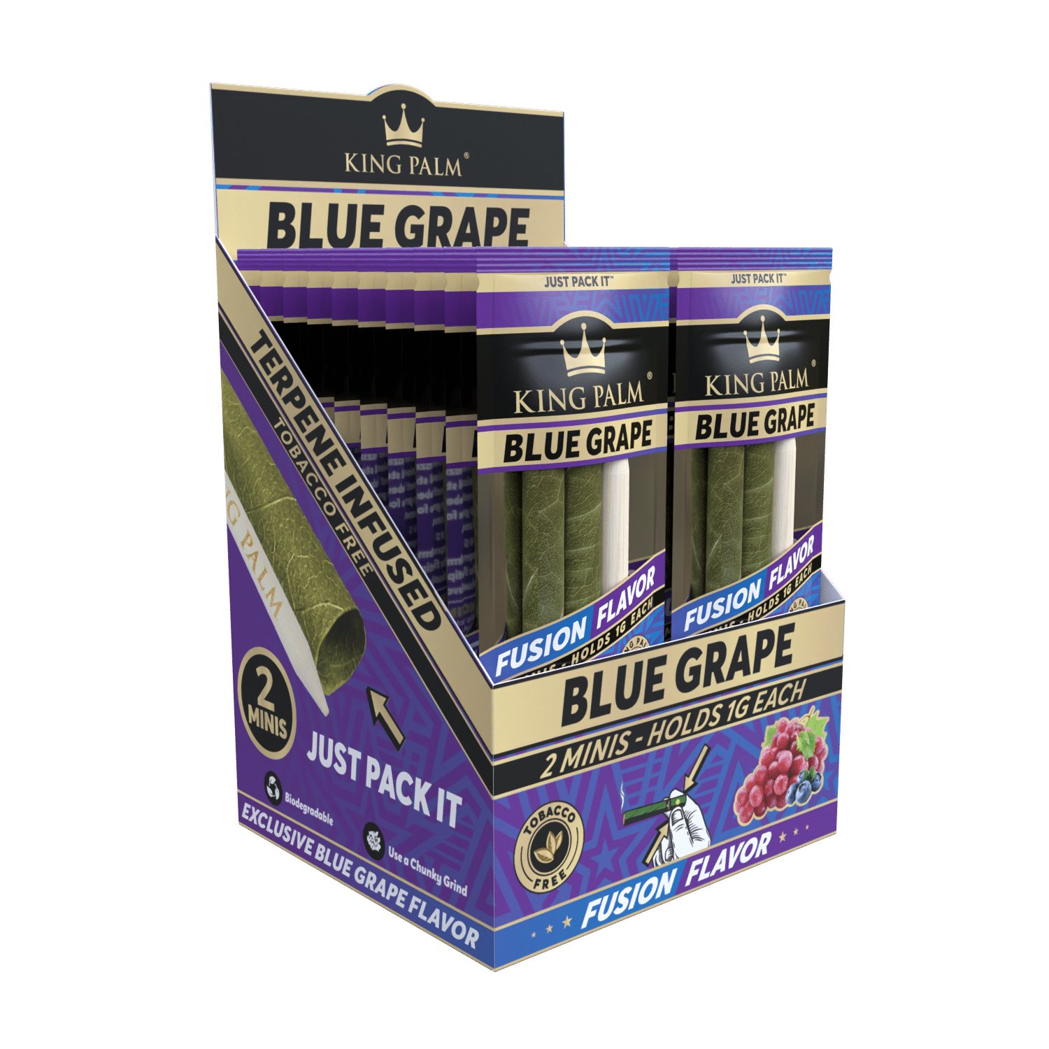 King Palm Real Leaf Rolls | 20-packs 2 minis | Blue Grape with Packaging