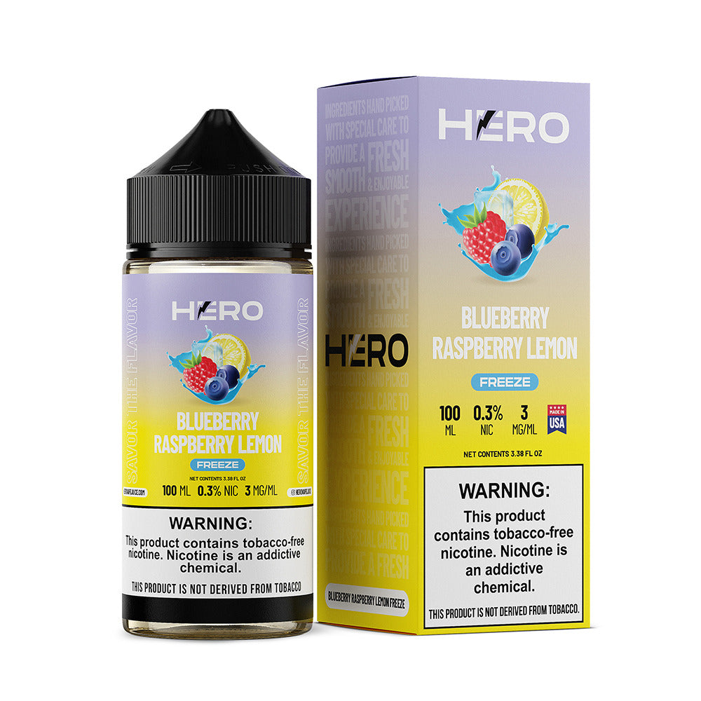 Hero E-Liquid 100mL (Freebase) | Blue Raspberry Lemon Freeze with Packaging