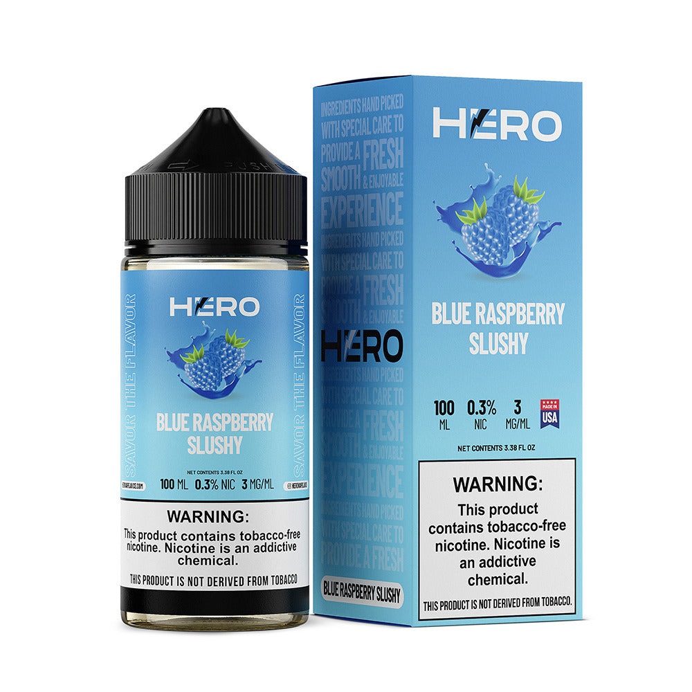 Hero E-Liquid 100mL (Freebase) | Blue Raspberry Slushy  with Packaging