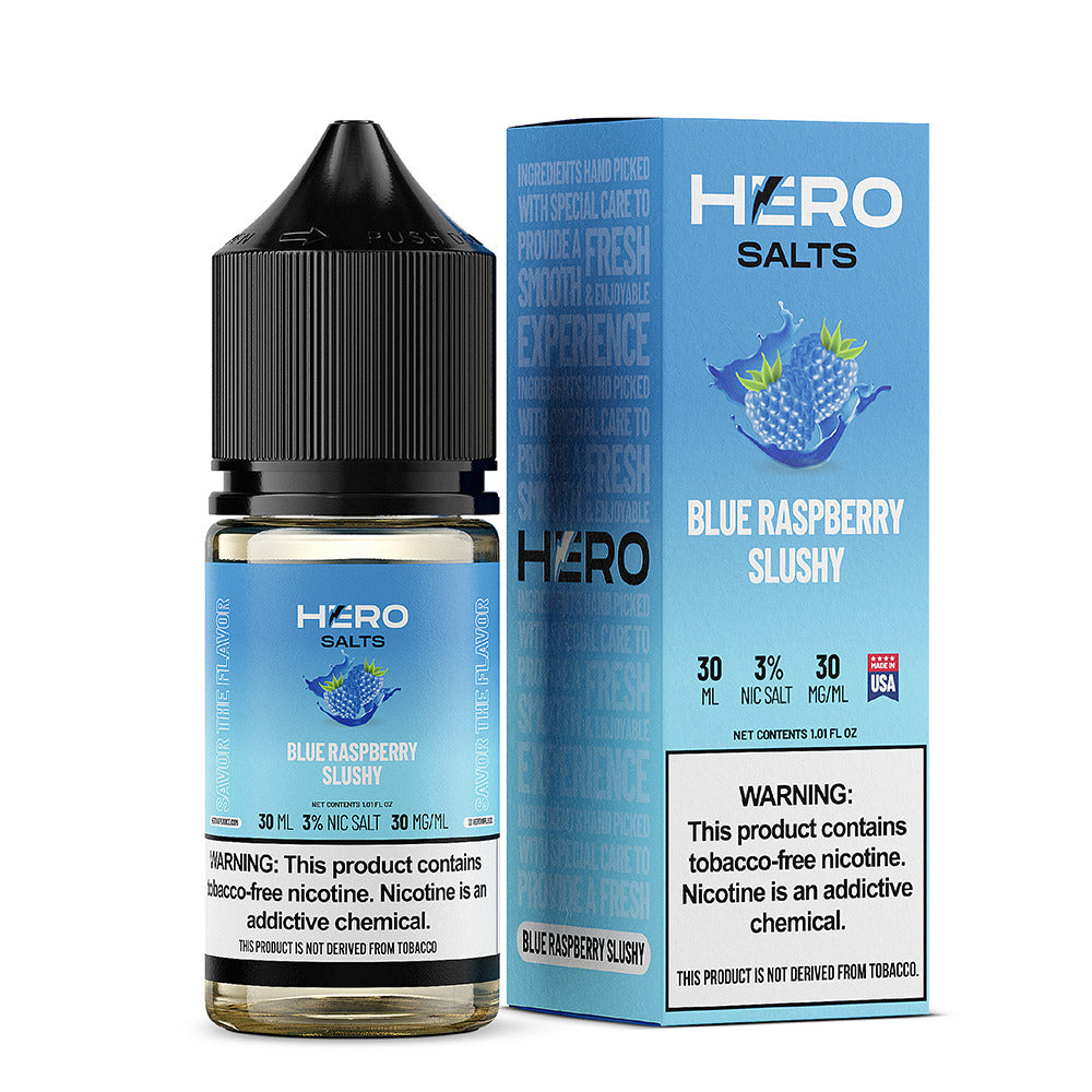 Hero E-Liquid 30mL (Salts) | Blue Raspberry Slushy with packaging