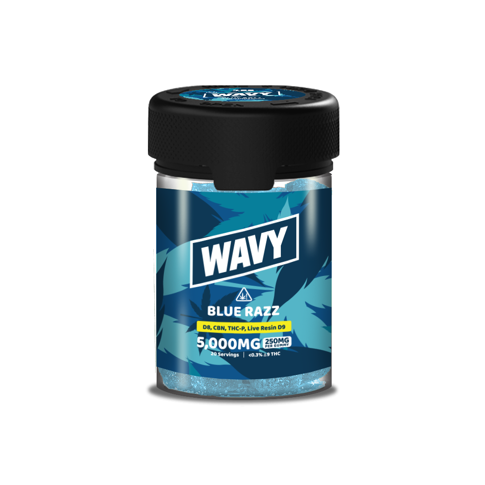 Wavy Gummies D8 + CBN + THCP + LR D9 Gummies (5000mg 20ct Jar) | Blue Razz