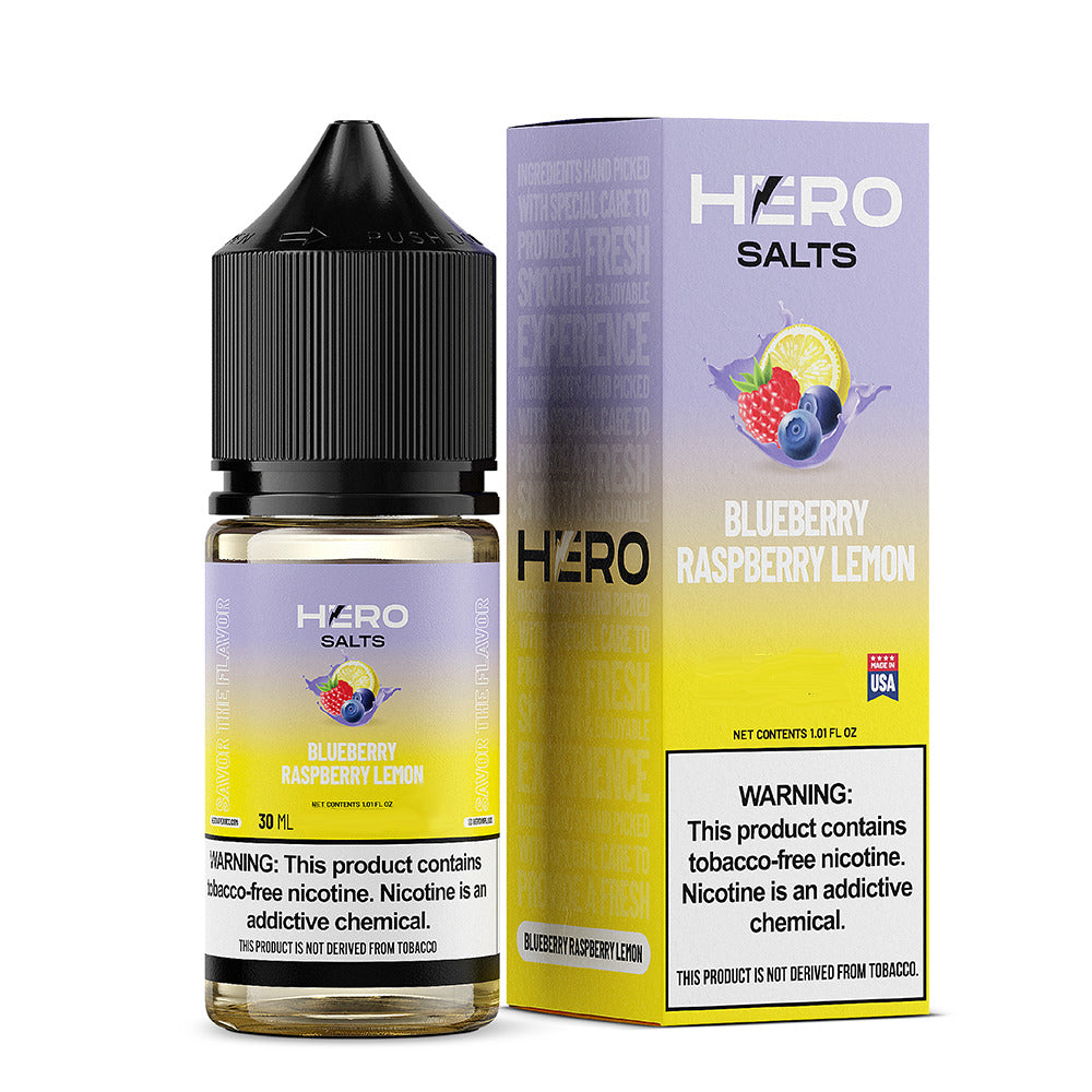 Hero E-Liquid 30mL (Salts) | Blueberry Raspberry Lemon with packaging