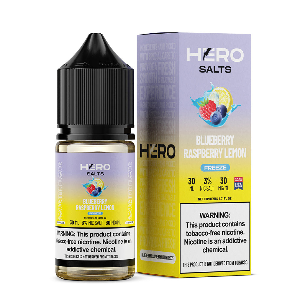 Hero E-Liquid 30mL (Salts) | Blue Raspberry Lemon Freeze with packaging