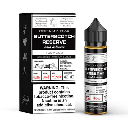 GLAS BSX TFN Series E-Liquid 6mg | 60mL (Freebase) Butterscotch Reserve with Packaging