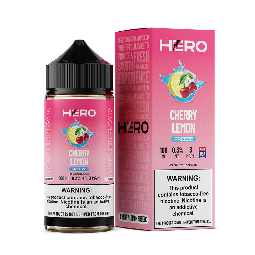 Hero E-Liquid 100mL (Freebase) | Cherry Lemon Freeze with Packaging