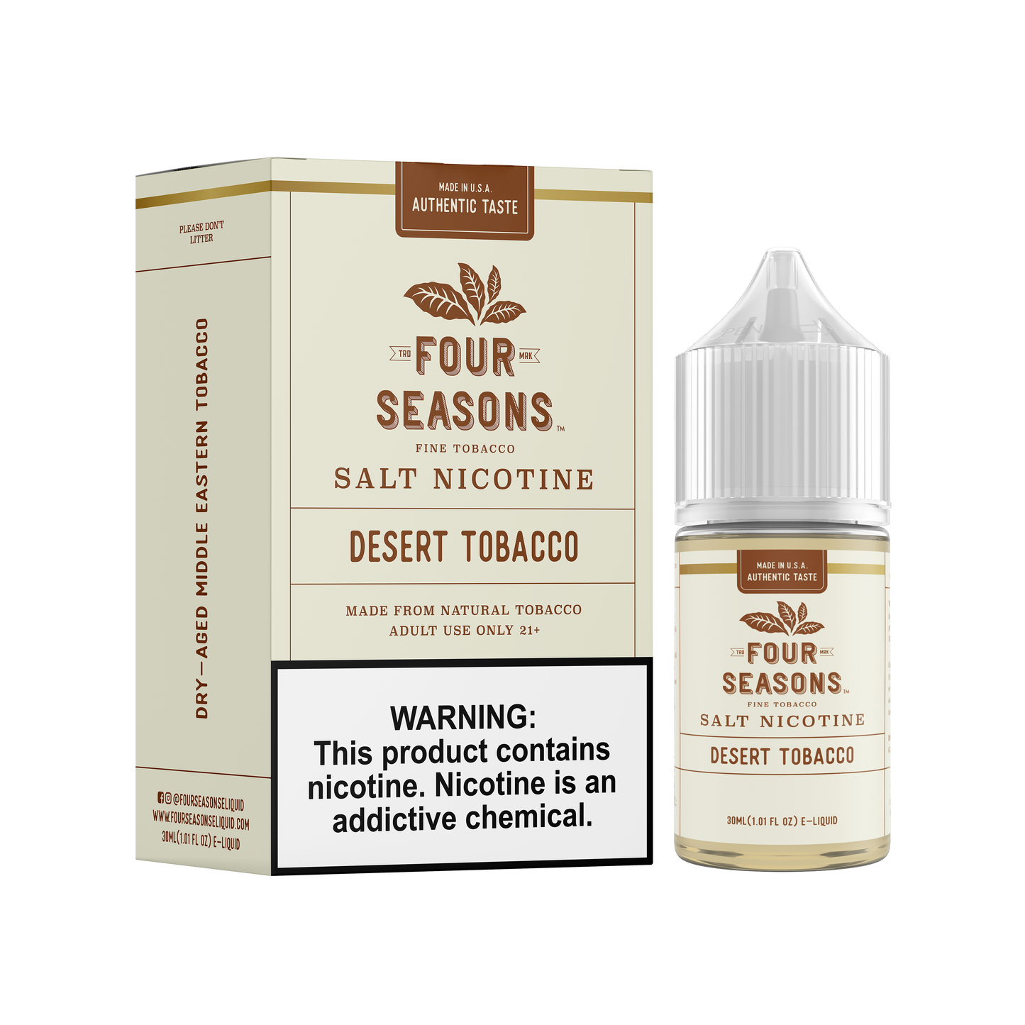 Four Seasons Salt Series E-Liquid | 30mL (Salt Nic) Desert Tobacco with Packaging