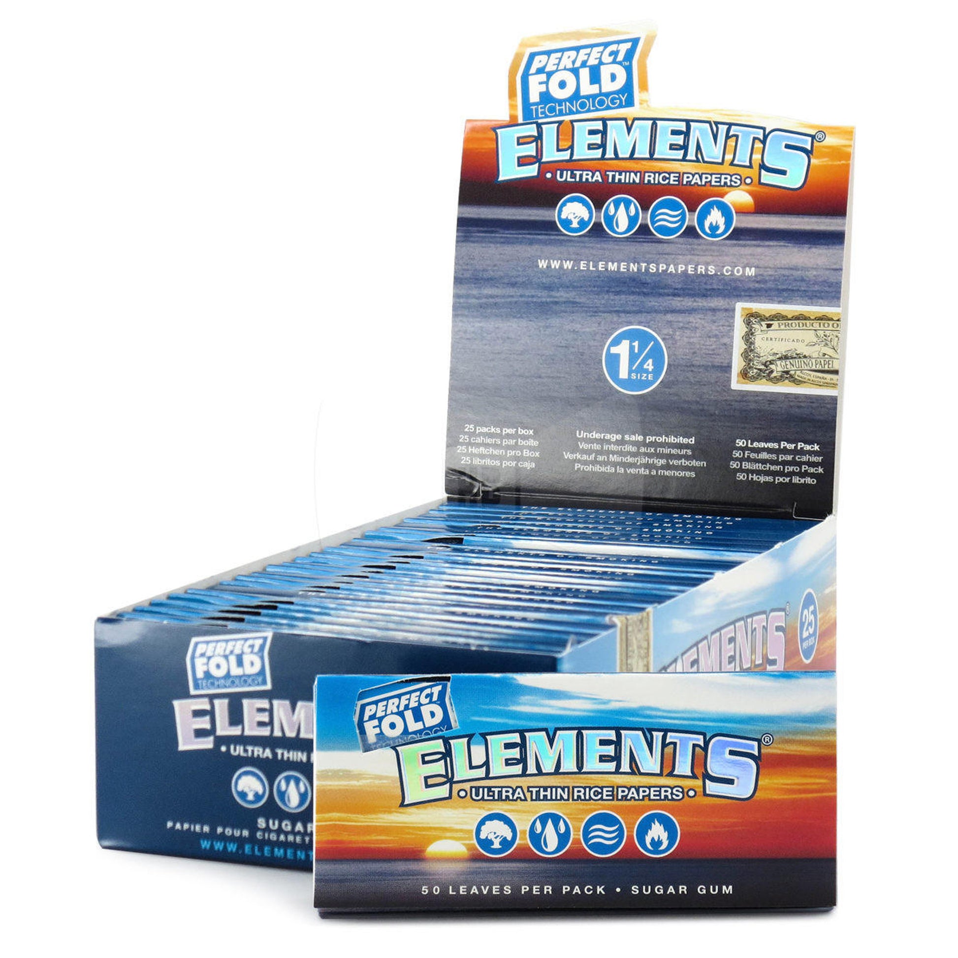 Elements Ultra Thin Rice Papers Perfect Fold 1 1/4 25ct with packaging
