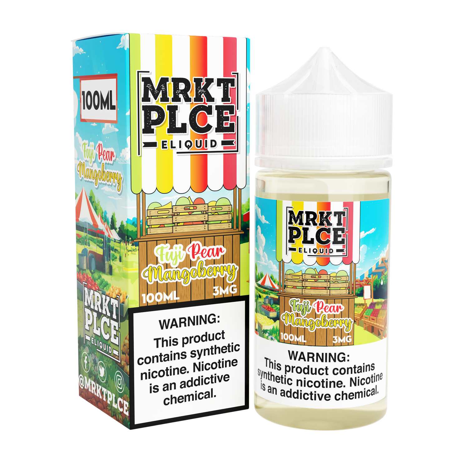 MRKT PLCE Series E-Liquid 100mL (Freebase) | Fuji Pear Mangoberry with packaging