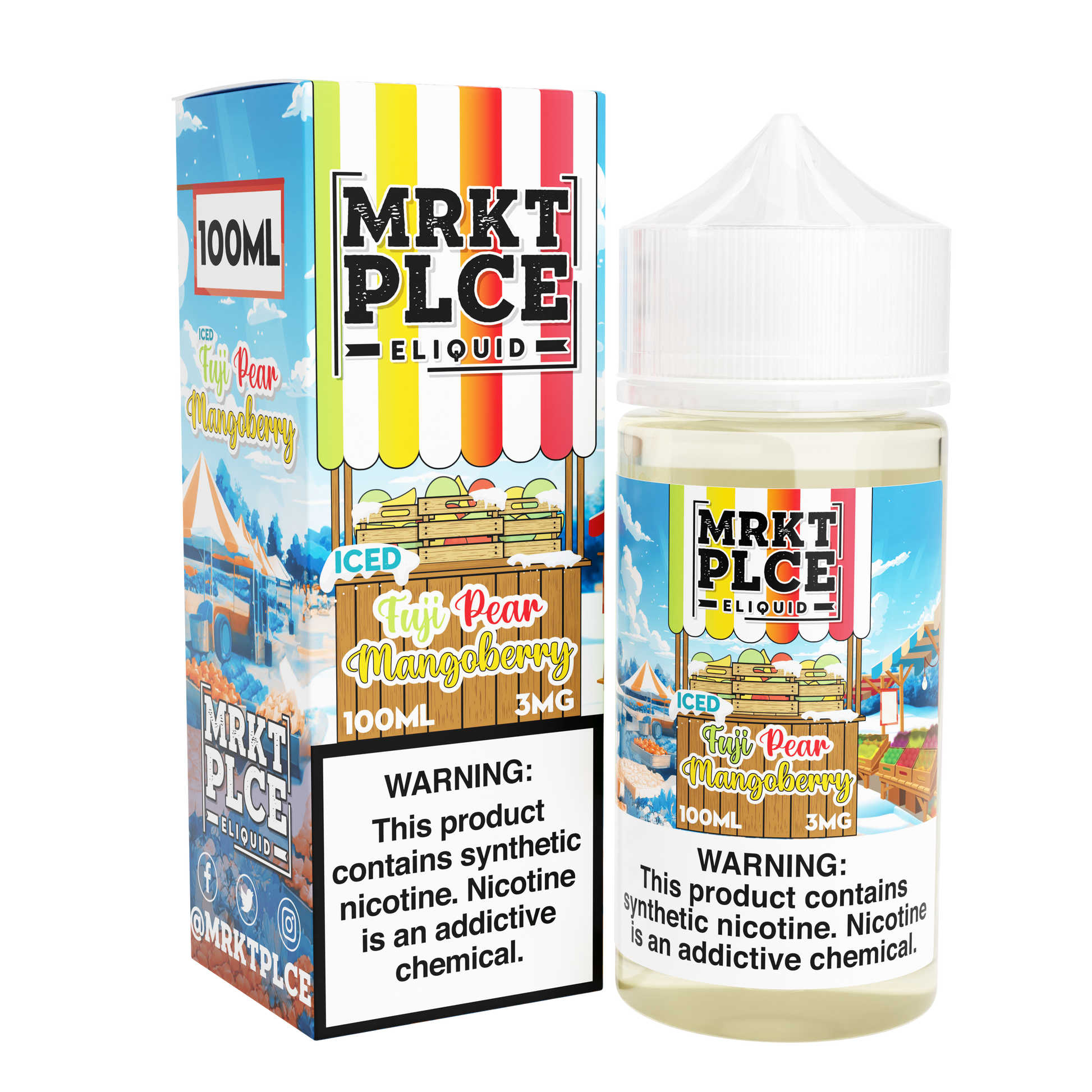 MRKT PLCE Series E-Liquid 100mL (Freebase) | Fuji Pear Mangoberry Iced with packaging