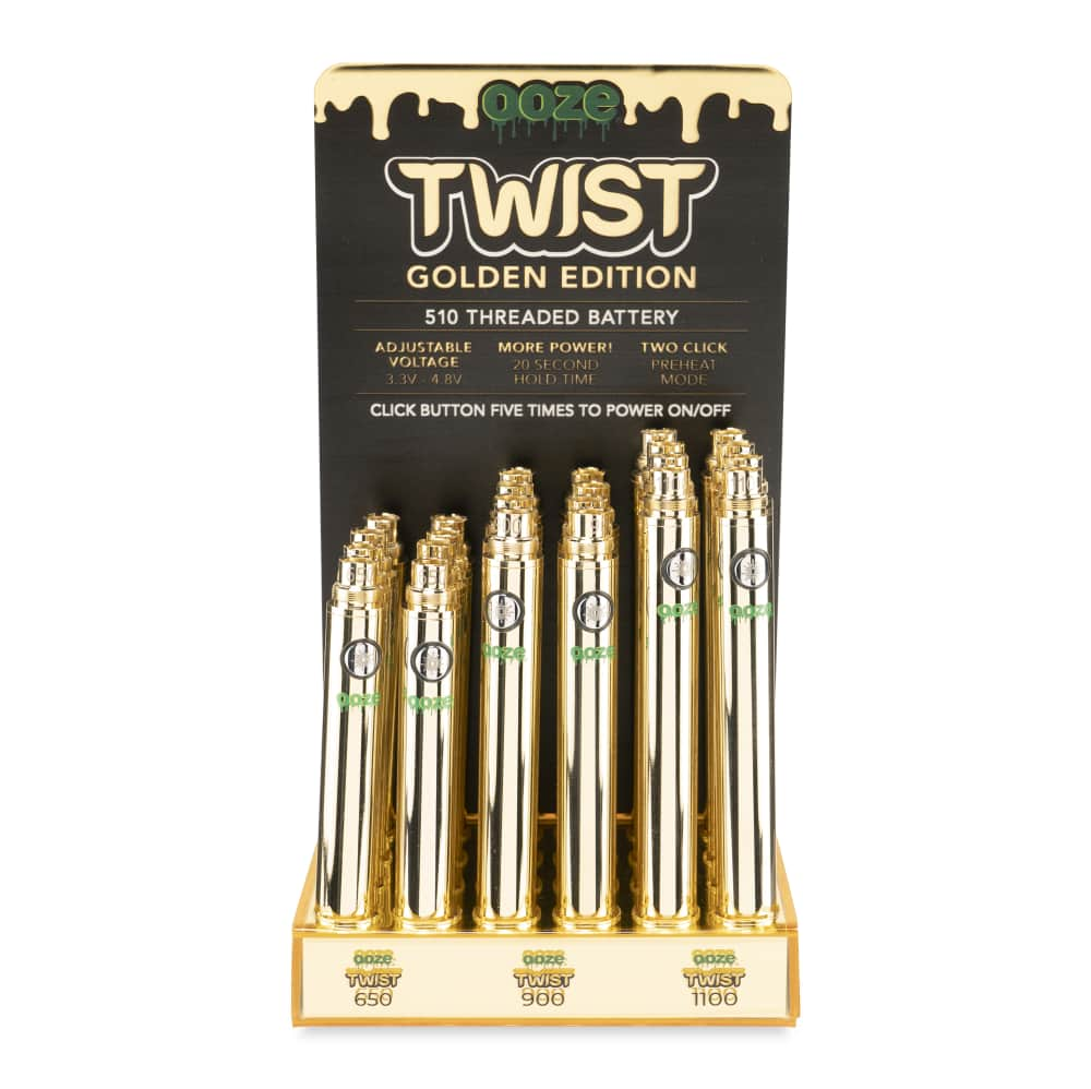 Ooze Twist Battery Display | 24ct. | Gold with Packaging