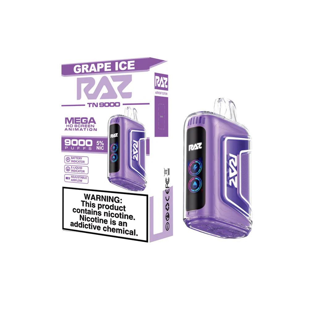 RAZ TN9000 Disposable 9000 Puffs 12mL 50mg | MOQ 5 Grape Ice with Packaging