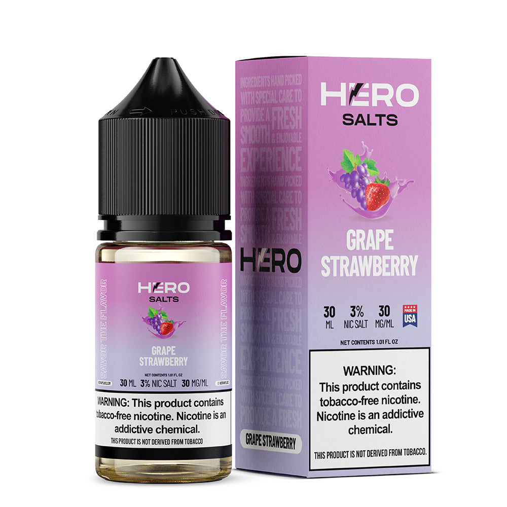 Hero E-Liquid 30mL (Salts) | Grape Strawberry with packaging