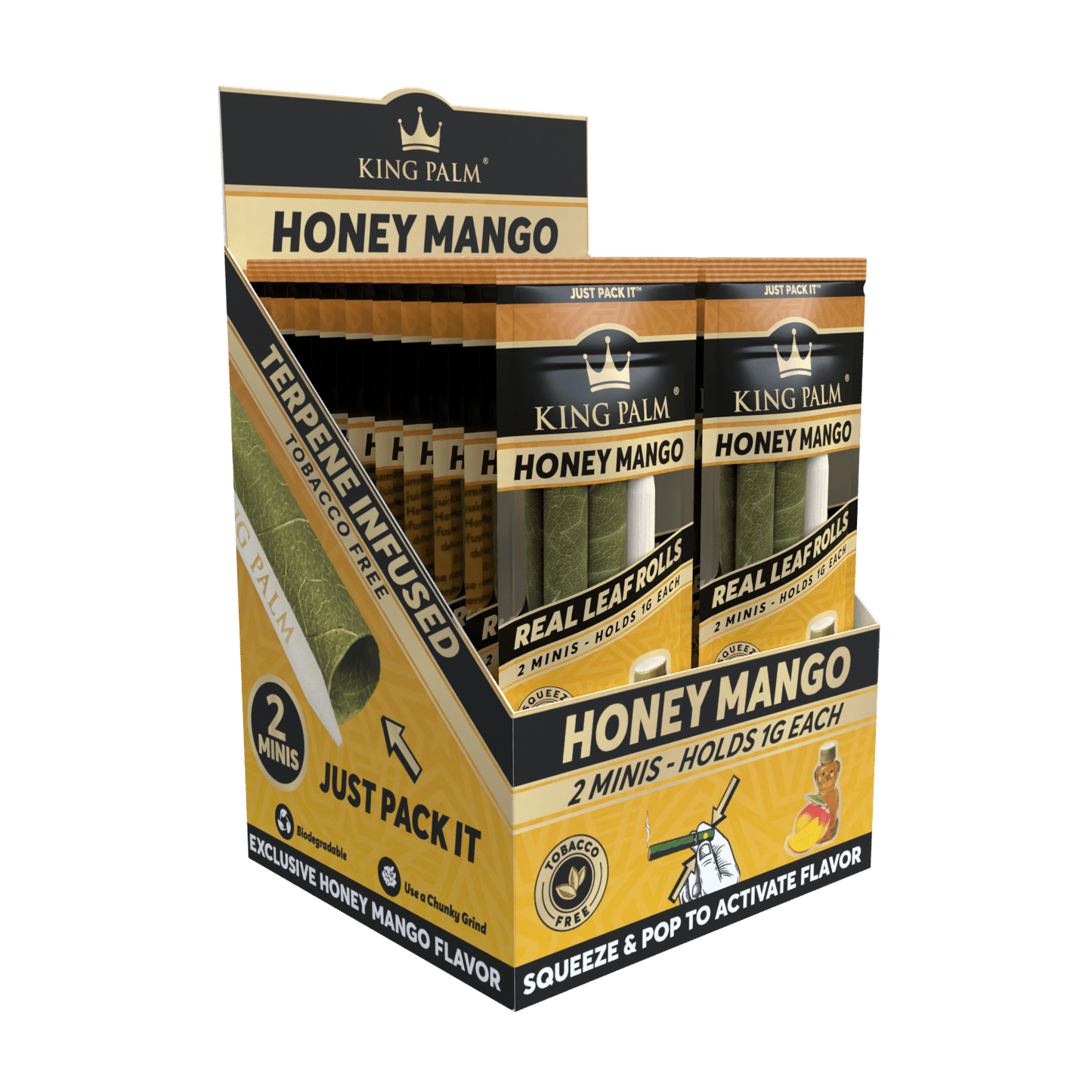 King Palm Real Leaf Rolls | 20-packs 2 minis | Honey Mango with Packaging