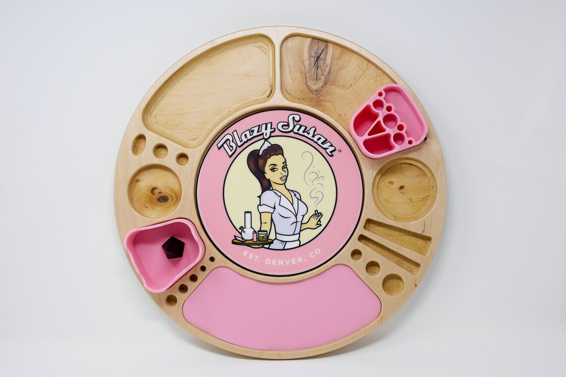 Blazy Susan Spinning Rolling Tray Wood