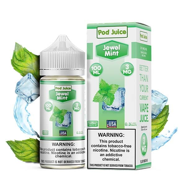 Pod Juice Series E-Liquid 100mL (Freebase) | 3mg Jewel Mint with Packaging
