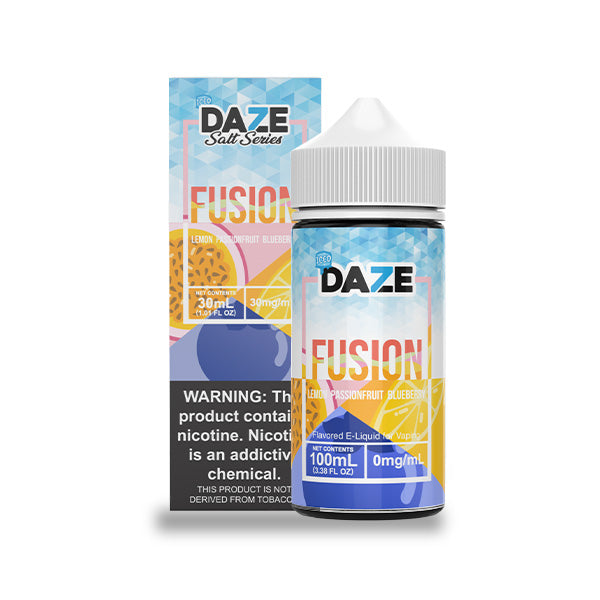 7Daze Fusion Series E-Liquid 100mL (Freebase) | Lemon Passion Fruit Blueberry Iced with Packaging