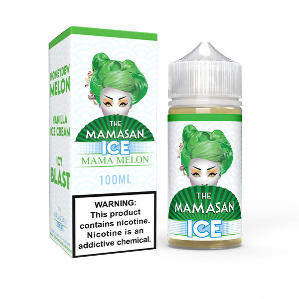 The Mamasan Series E-Liquid 100mL Mama Melon Ice with packaging