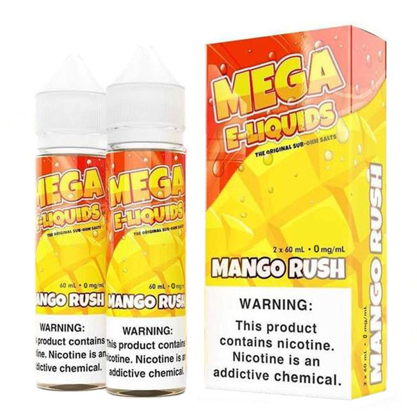 Mega E-Liquids Series x2-60mL | 0mg Mango Rush with packaging