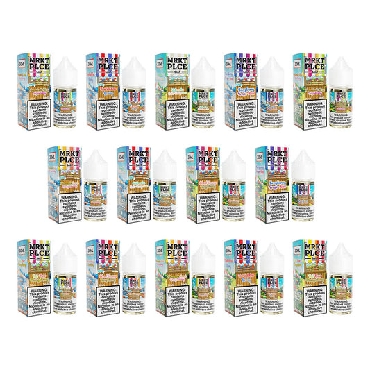 MRKT PLCE Salt Series E-Liquid 30mL (Salt Nic) | 24mg Group Photo with packaging