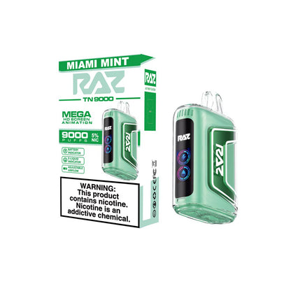 RAZ TN9000 Disposable 9000 Puffs 12mL 50mg | MOQ 5 Miami Mint with Packaging