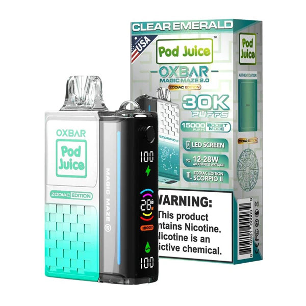 Oxbar Magic Maze 2.0 Pod Juice Edition Disposable 30000 puffs 13mL 50mg | MOQ 5 | Clear Emerald with packaging