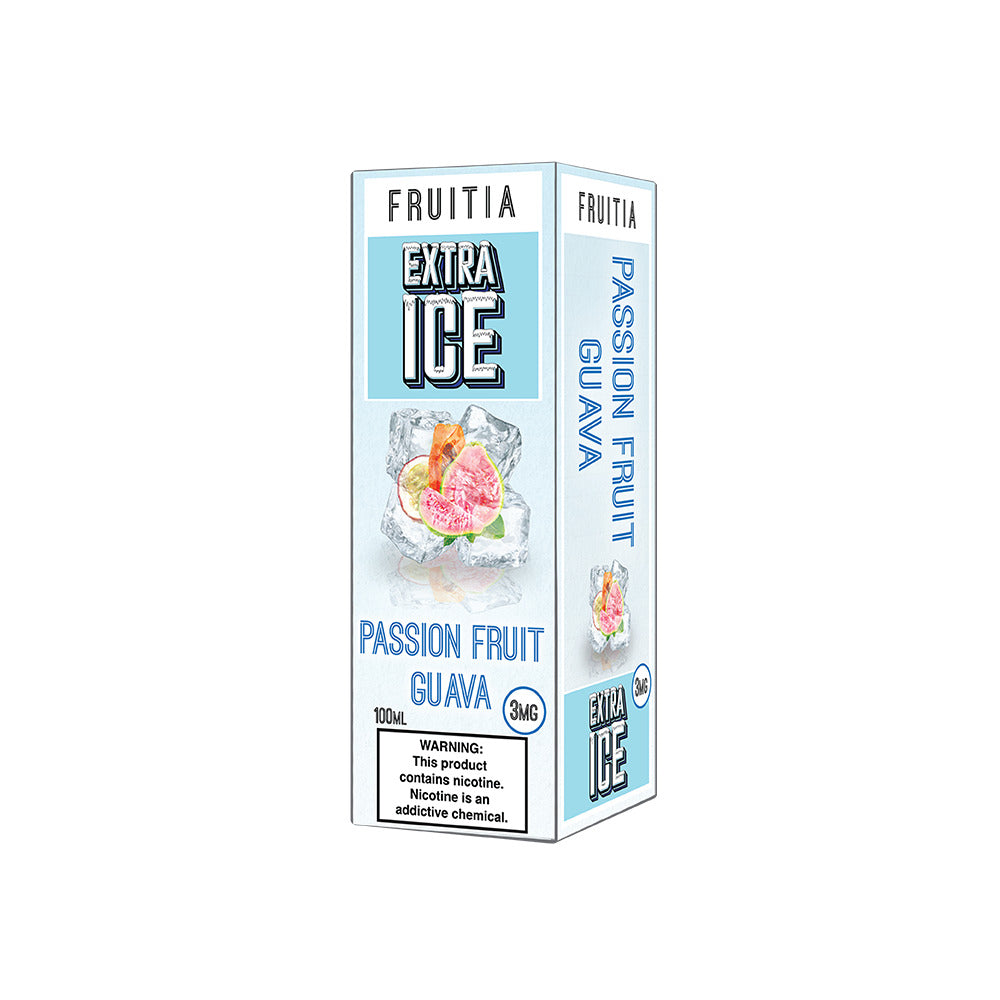Fruitia Extra Ice Series E-Liquid 100mL (Freebase) | Passionfruit Guava with packaging