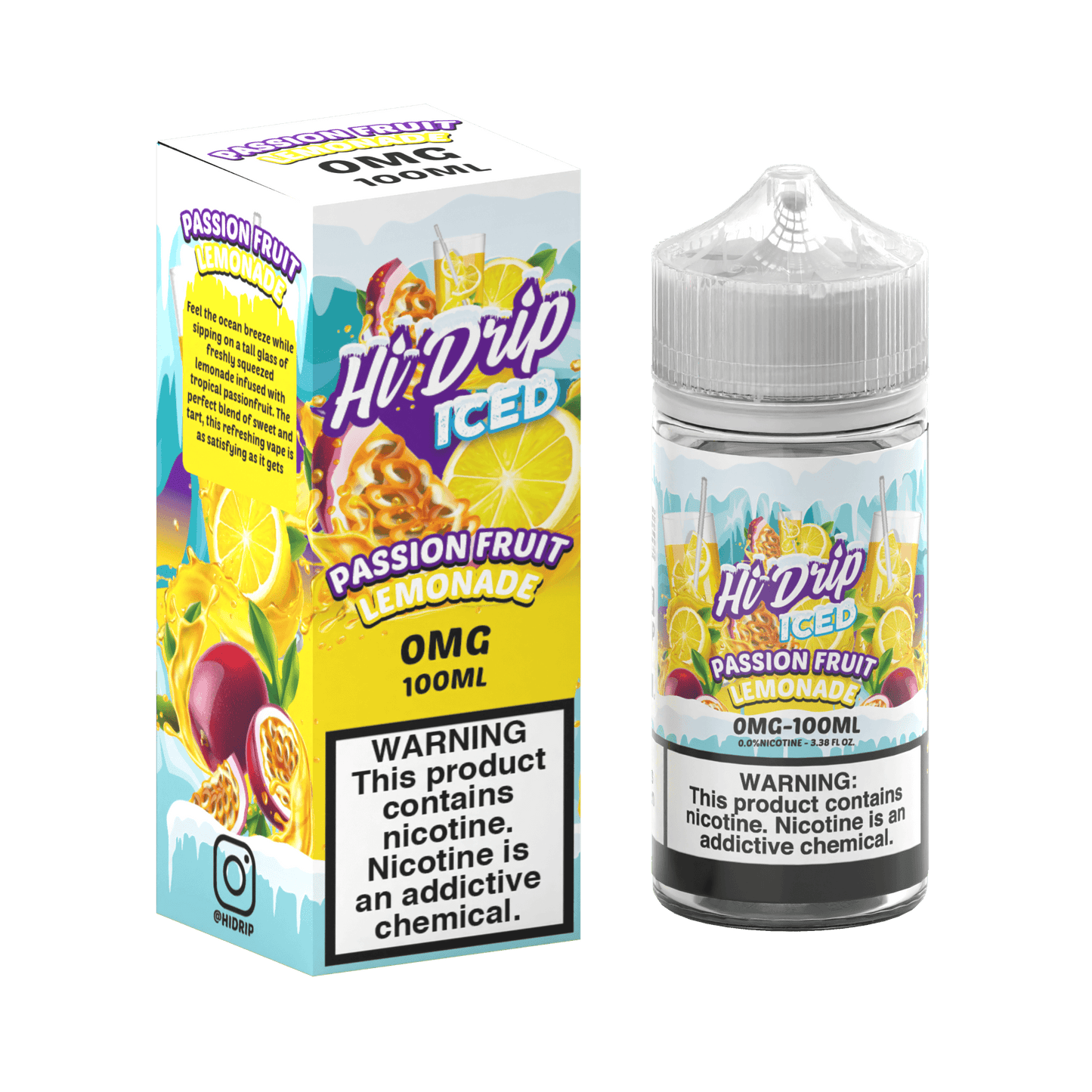 Hi-Drip Series E-Liquid 100mL (Freebase) | Passion Fruit Lemonade Iced with packaging
