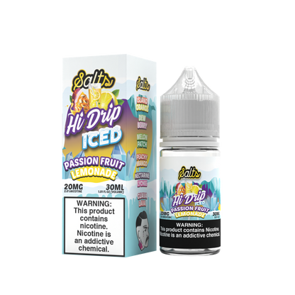 Hi-Drip Salt Series E-Liquid 30mL (Salt Nic) | Passion Fruit Lemonade Iced with packaging 