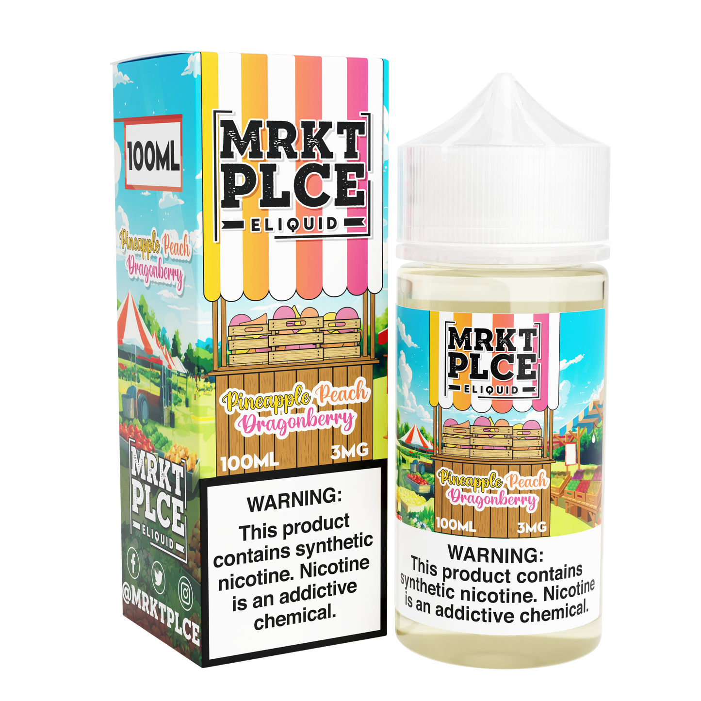 MRKT PLCE Series E-Liquid 100mL (Freebase) | Pineapple Peach Dragonberry with packaging