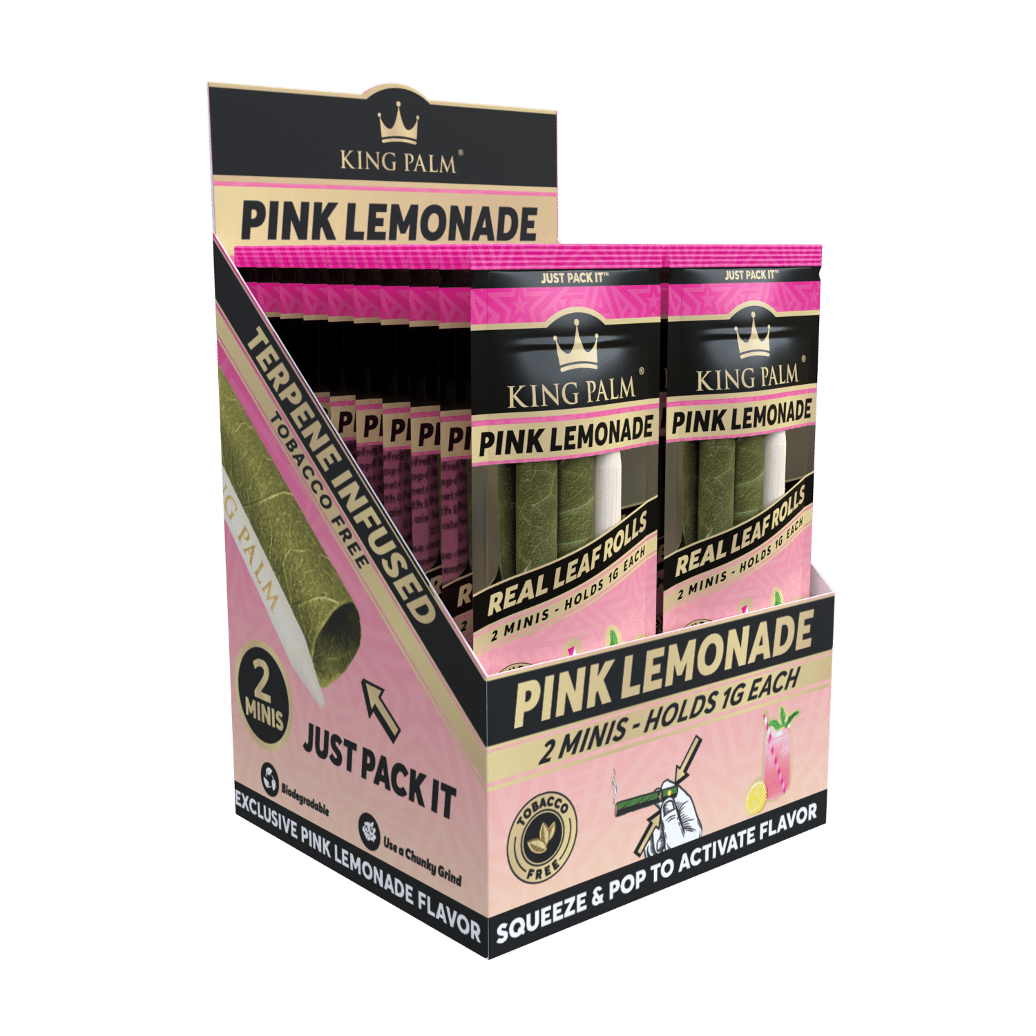King Palm Real Leaf Rolls | 20-packs 2 minis | Pink Lemonade with Packaging