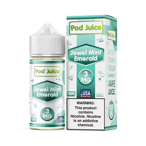 Pod Juice Series E-Liquid 100mL (Freebase) | 12mg | Jewel Mint Emerald with packaging