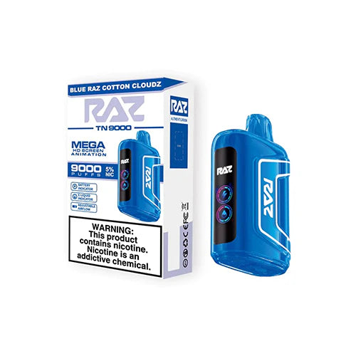 RAZ TN9000 Disposable 9000 Puffs 12mL 50mg | MOQ 5 Blue Razz Cotton Cloudz with Packaging