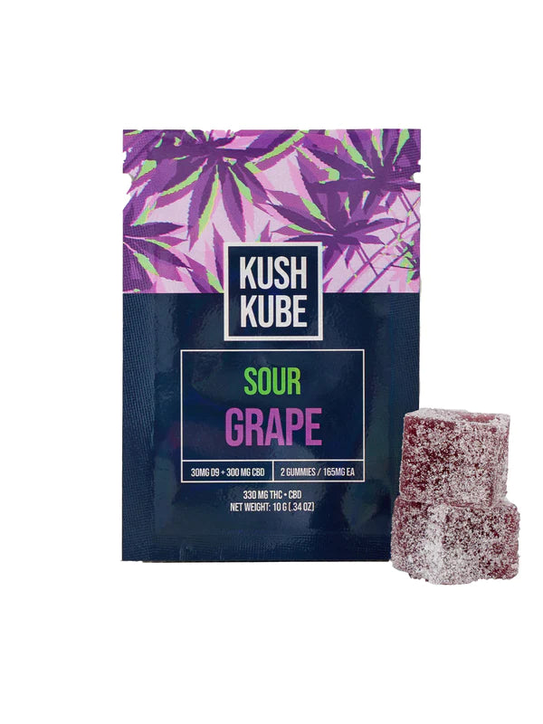 Kush Kube 2 Gummies | Sour Grape with Packaging