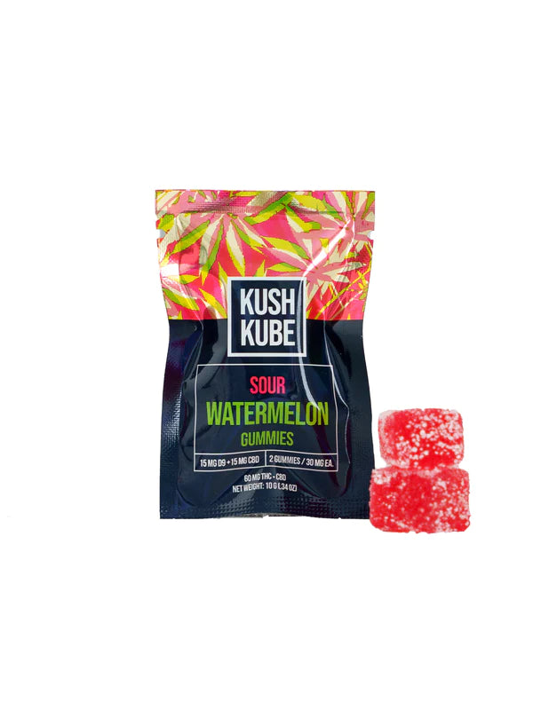 Kush Kube 2 Gummies | Sour Watermelon with Packaging