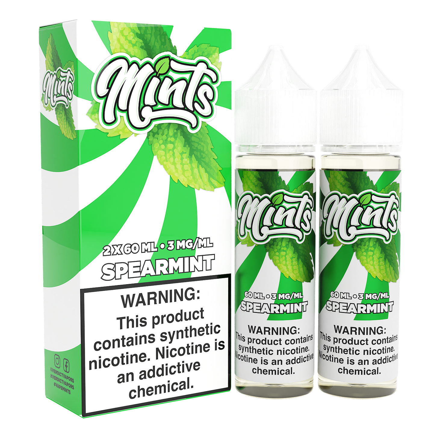 Mints Series E-Liquid x2-60mL | 0mg Spearmint with packaging