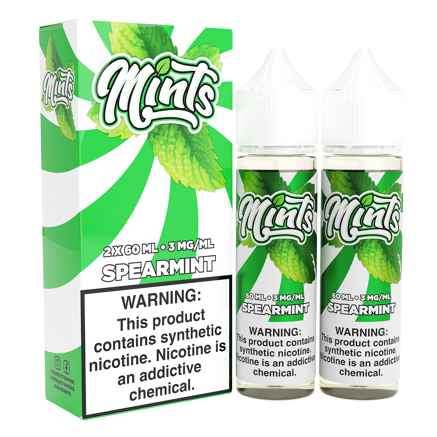 Mints Series E-Liquid x2-60mL | 0mg Spearmint with packaging